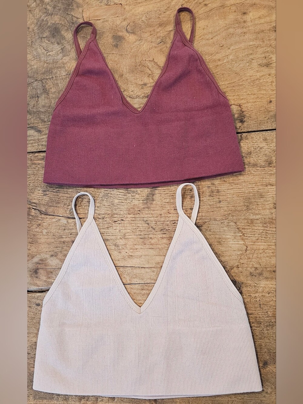 By Together Ribbed V-Neck Camisole Duo - Mauve and Cream